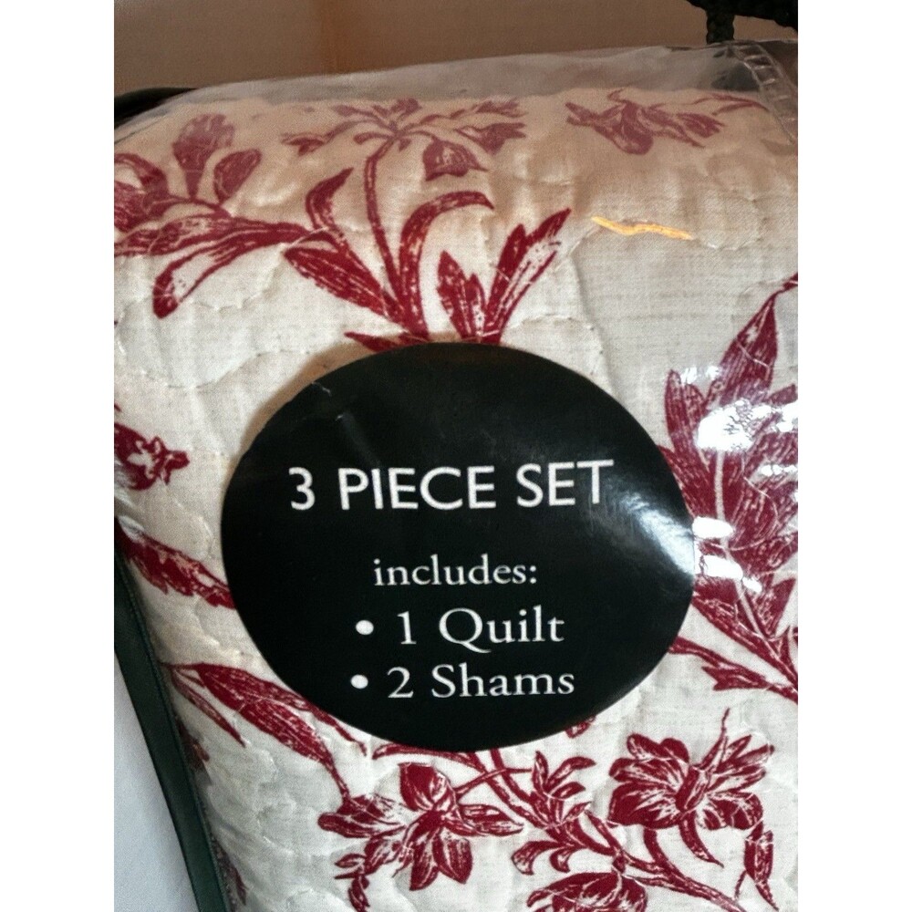 Laura Ashley Ashington Full Queen Quilt Set, 3 Piece Red Floral Cotton Prewashed - Picture 5 of 14
